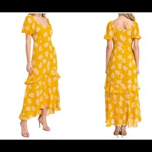 Lush Floral Puff Sleeve Ruffle Maxi Dress Size S - Brand New